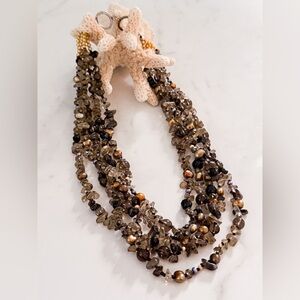 Multi-strand Quartz and Freshwater Pearl Necklace with Sterling Silver Toggle